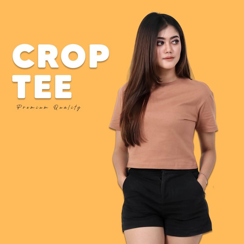 best seller baju kaos crop wanita terbaru tee Combed Lembut Top Atasan Pendek Polos 3