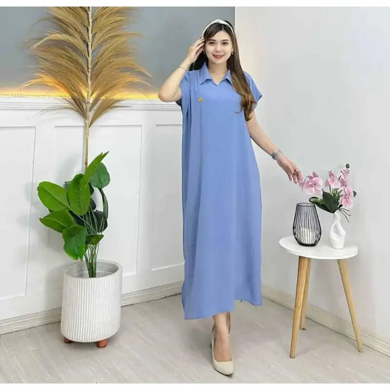 Daster aletha Model kekinian kerah kemeja bahan cinkle airflow LD120 cm PB120 cm 2