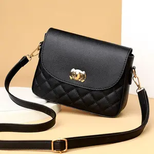 Tas Selempang Wanita Kulit PU Motif Jahit Slingbag Simple Muat HP shoulder bag