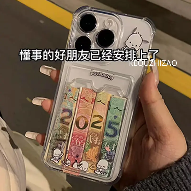Ốp Lưng iPhone Pochacco, Tương Thích Với iPhone 16 / 15 Pro Max, 11, XR Dễ Thương, Có Ngăn Đựng Ảnh, 13 / 14, Trong Suốt, Mềm Mại, 12