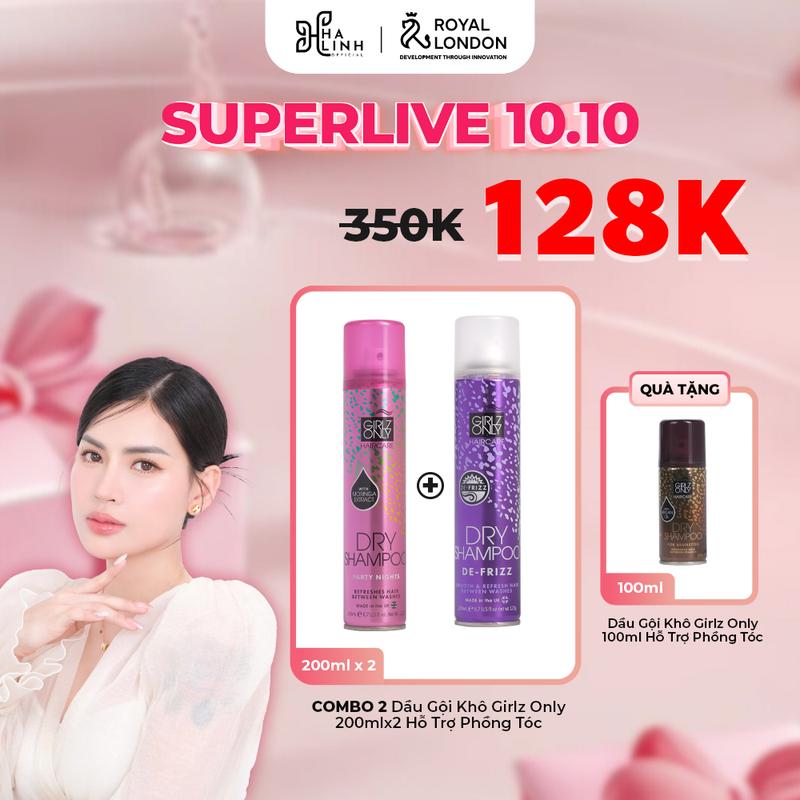 [ Võ Hà Linh x Girlz Only ] [ Tặng dầu gội khô nâu 100ml ]  BỘ ĐÔI DẦU GỘI KHÔ GIRLZONLY 200ML x2 hỗ trợ phồng tóc