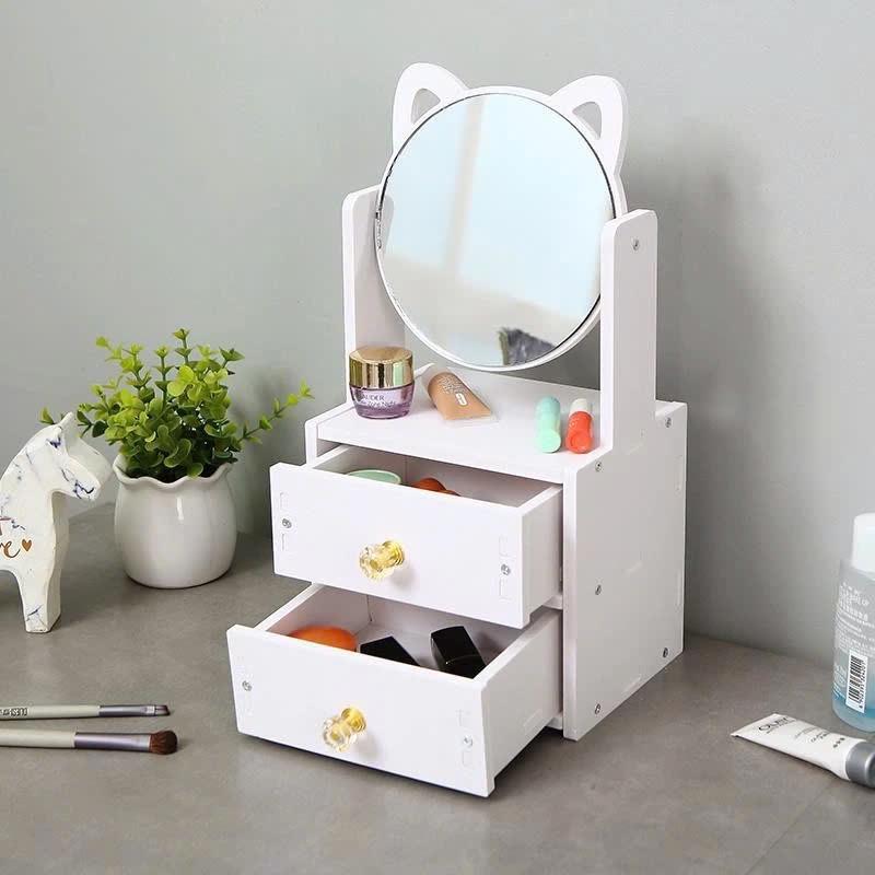 KỆ MỸ PHẨM GƯƠNG TAI MÈO 2 TẦNG Tủ Để Đồ Trang Điểm Mini Kệ Đựng Mỹ Phẩm Mini