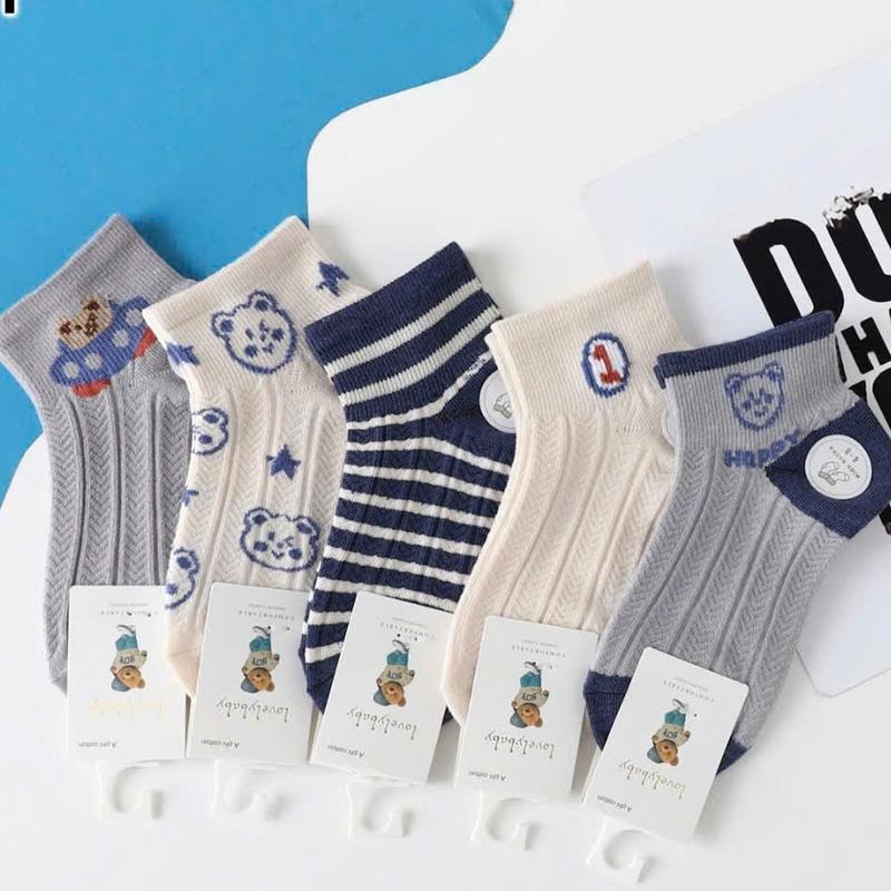 Bộ 5 hoặc 10 Tất Cổ Ngắn Cho Bé Trai 1-12 tuổi, Tất Bé Cực Đẹp (giao hình ngẫu nhiên) 1