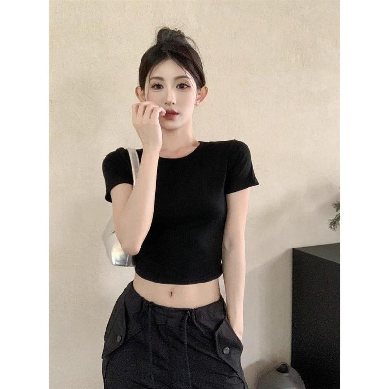 Áo Thun Ngắn Tay, Phong Cách Phương Tây Ngọt Ngào, Thiết Kế Xinh Xắn, Dành Cho Mùa Hè Của Phụ Nữ, Vai Rỗng Hình Bướm, Hở Lưng, Mỏng Vừa Vặn, Áo Ngắn 7