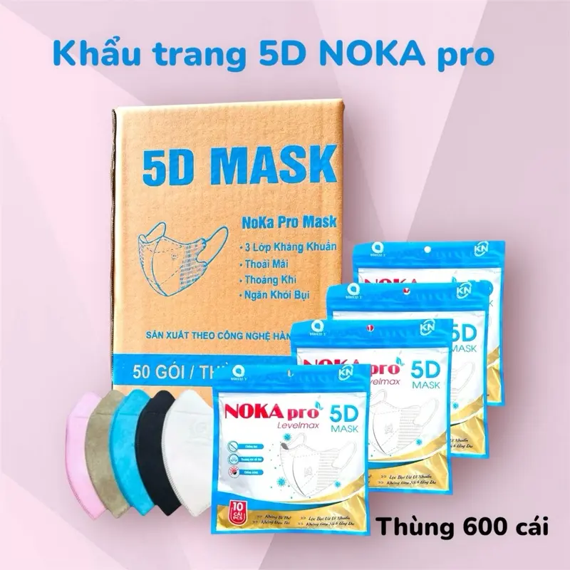 Thùng 600 chiếc khẩu trang 5D Noka phụ kiện thời trang nam nữ [túi zip]