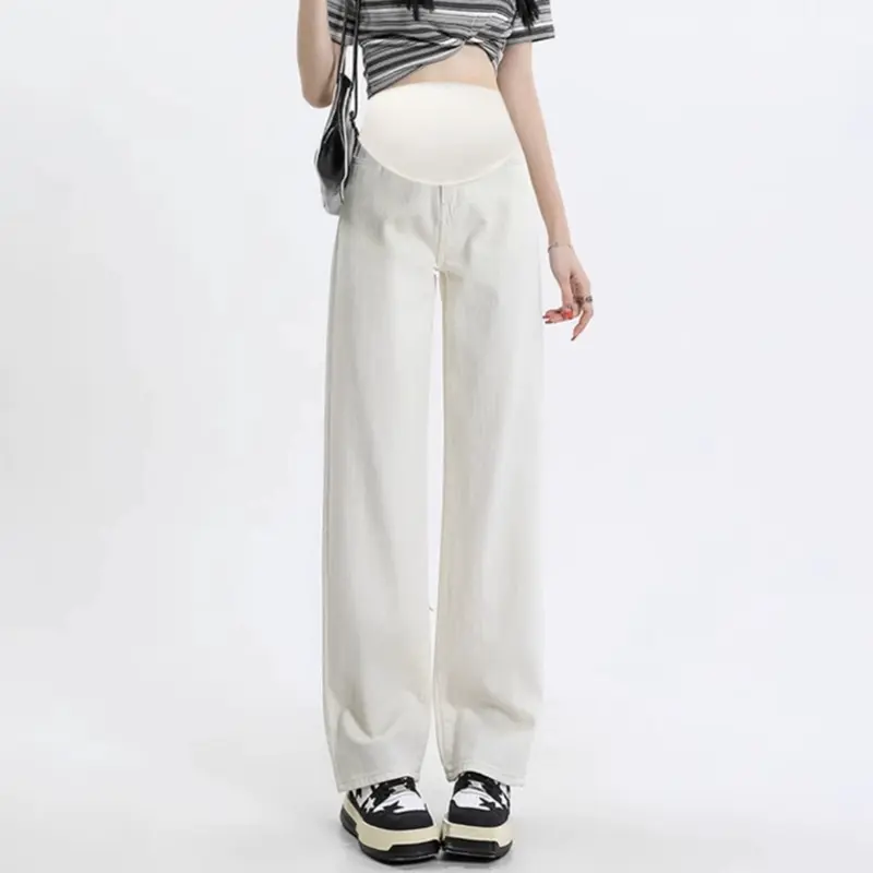 6985 # ready stock spring maternity plus size pregnant women belly pants solid color long loose emptied cotton bootcut
