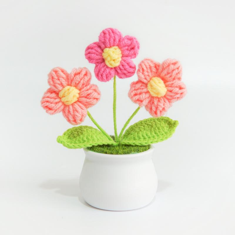 Finished handmade woven lily of the valley potted home decoration, knitted simulated flower yarn, crochet bouquet, fake flower gift 6