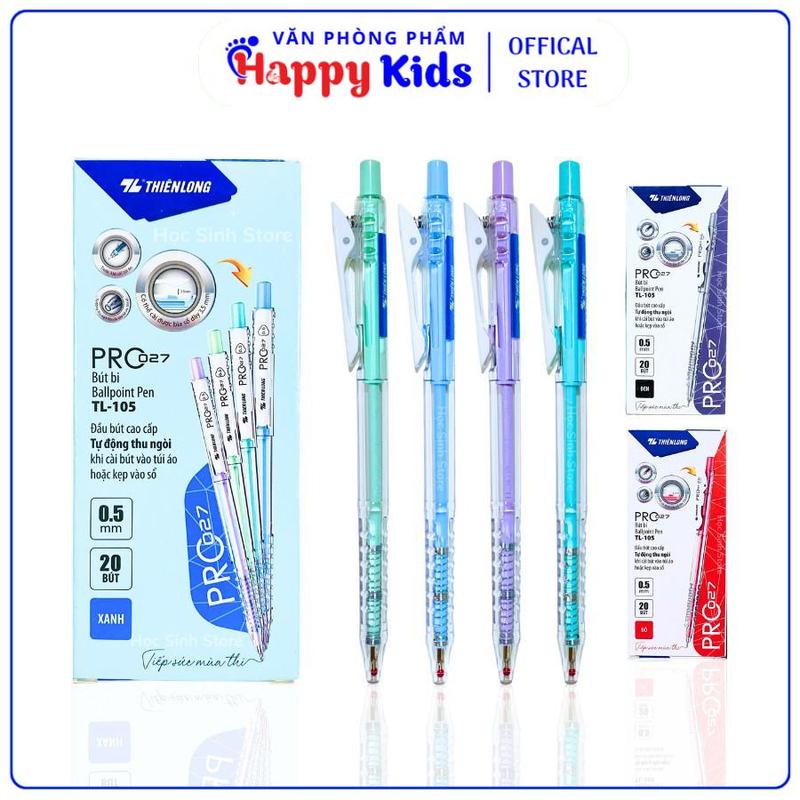 Bút Bi Thiên Long TL-105 PRO 027 Vỏ Màu Pastel Thiết Kế Trẻ Trung Trải Nghiệm Viết Mượt Mà Mực Xanh Đỏ Đen - VPP Happy Kids