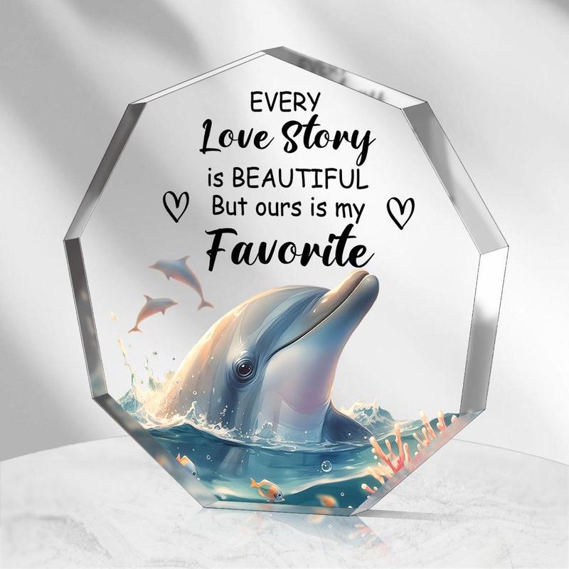 Dolphin Pattern Acrylic Plaque, 1 Count Creative Modern Desktop Ornament, Decorative Ornament for Home Office Desk, Gift for Friends and Besties 0