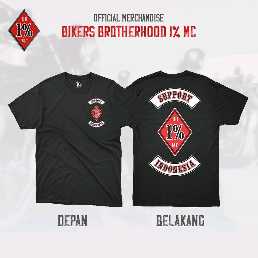 KAOS BAJU BIKERS BROTHERHOOD 1% SUPPORT INDONESIA BAHAN ADEM CASUAL KEREN COCOK BUAT MOTORAN DAN HARIAN