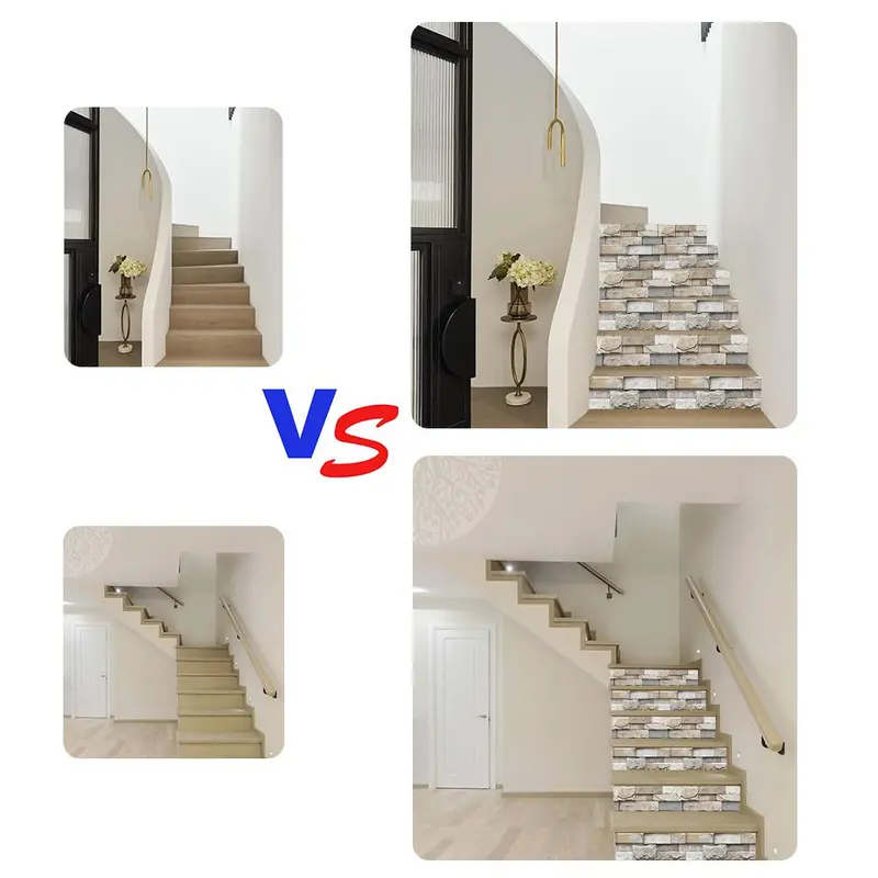 Stone Brick Pattern Stair Sticker, 6 Counts/13pcs/set Self Adhesive Stair Sticker, Decorative Sticker for Home Kitchen Bathroom 2
