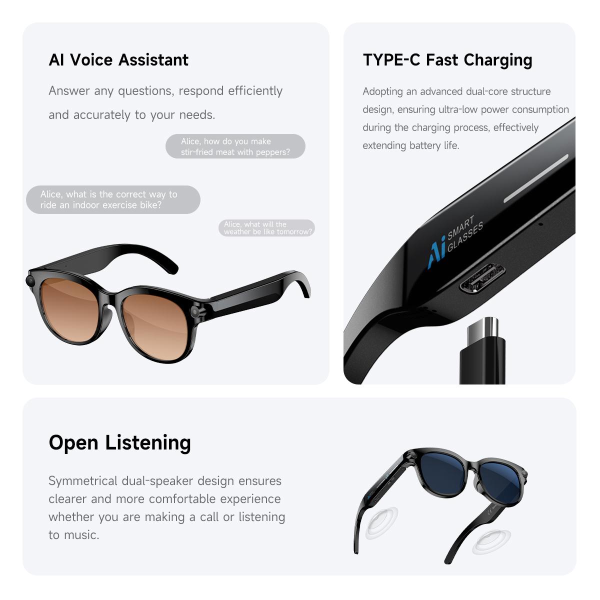 NEW AI Smart Glasses HD Camera LED light AI Translation Dialogue 290mAh Battery Meeting Video Record Outdoor Sports Sunglasses - Image 3