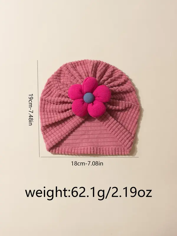 Baby's Cute Flower Appliques Decor Baby Hat, Textured Baby Hat, Baby Accessories for Newborn Infant Toddler Kids 1