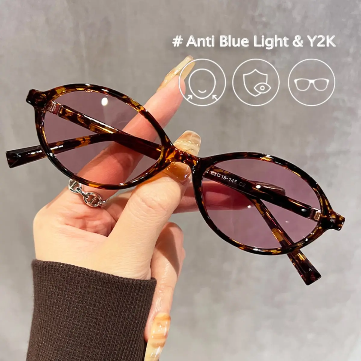 Y2K Oval Glasses Fashion Korean Style UV400 Shades Almond  display picture 2