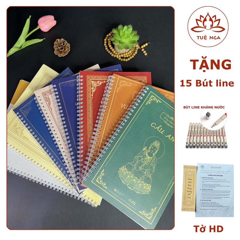 8 Sổ tay chép (Không Hộp Đựng) Địa Tạng, Chú Đại Bi, Sám Hối, Cầu An, Dược Sư, Tô Tranh, Vu Lan, Hồng Danh in mờ - Tuệ Nga