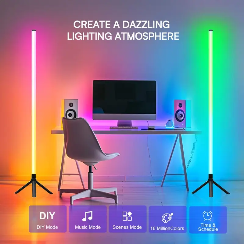 USB Powered LED Floor Light, 1/2 Counts RGB Color Changing LED Floor Light with Remote Control, Decorative Light for Home Living Room Bedroom 5