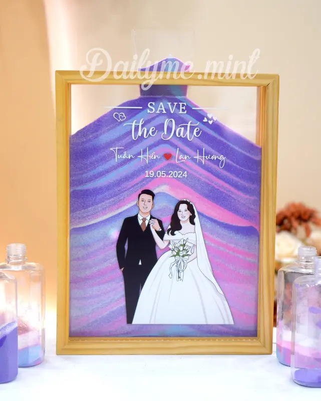 Hộp Gỗ Rót Cát, Tranh Rót Cát Ngày Cưới Vẽ Hình Màu Theo Yêu Cầu - Dailymemint 3