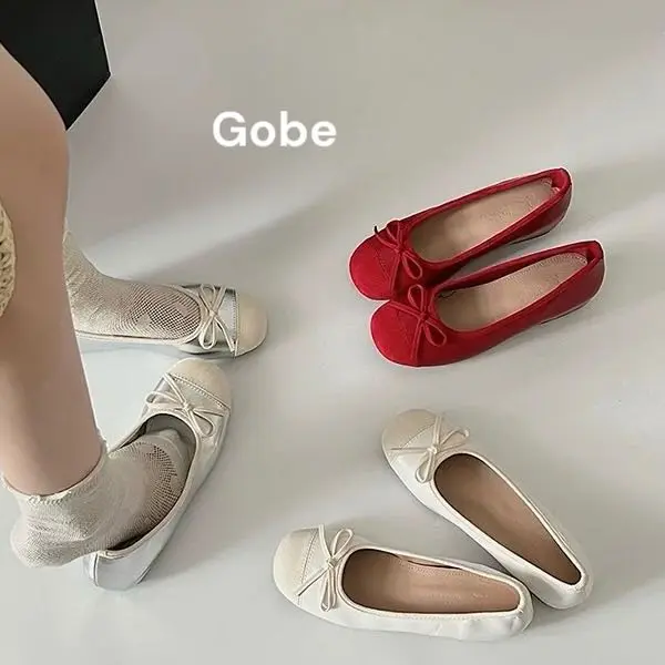 C147 - [GOBE SHOES] - Mẫu giày búp bê đính nơ đế ẩn 4cm
