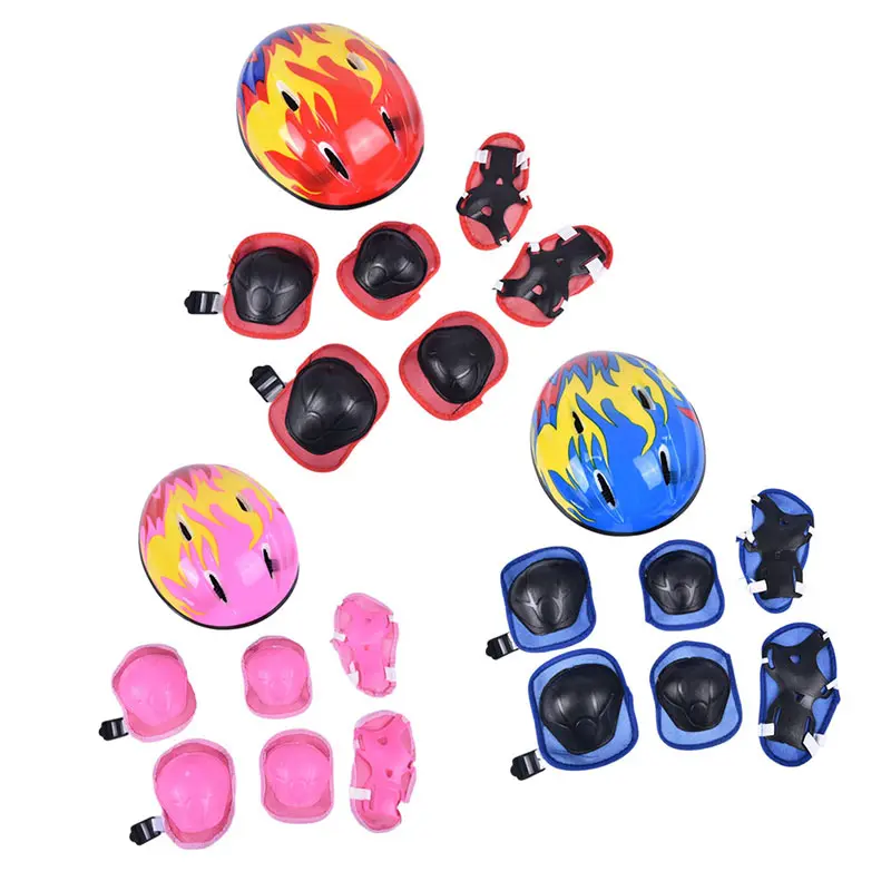Đồ Bảo Hộ Đi Xe Đạp Cho Trẻ Em, 7 Cái / bộ, Mũ Bảo Hiểm Xe Đạp, Bảo Vệ Đầu Gối, Cổ Tay Và Khuỷu Tay, Con Lăn 0