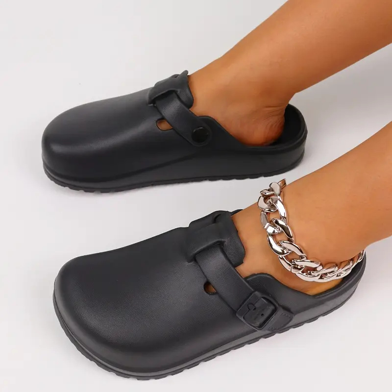 Women's Solid Color EVA Clogs, Buckle Band Lightweight Soft Sole Walking Clogs, Half Versatile Daily Footwear Shoe Girl