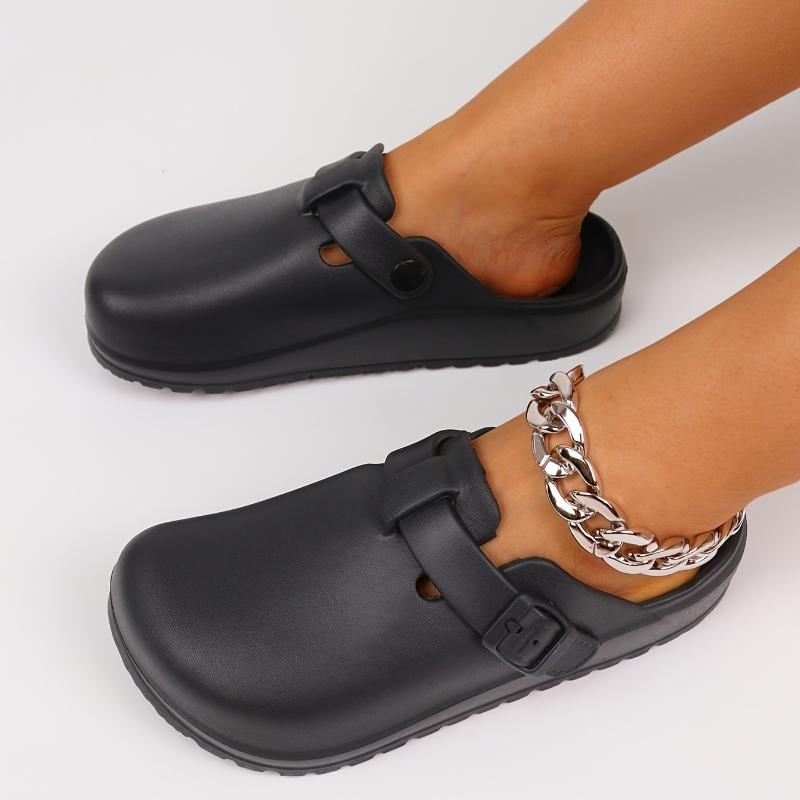 Product Introduction of Women's Solid Color EVA Clogs, Buckle Band Lightweight Soft Sole Walking Clogs, Half Versatile Daily Footwear Shoe Girl 20