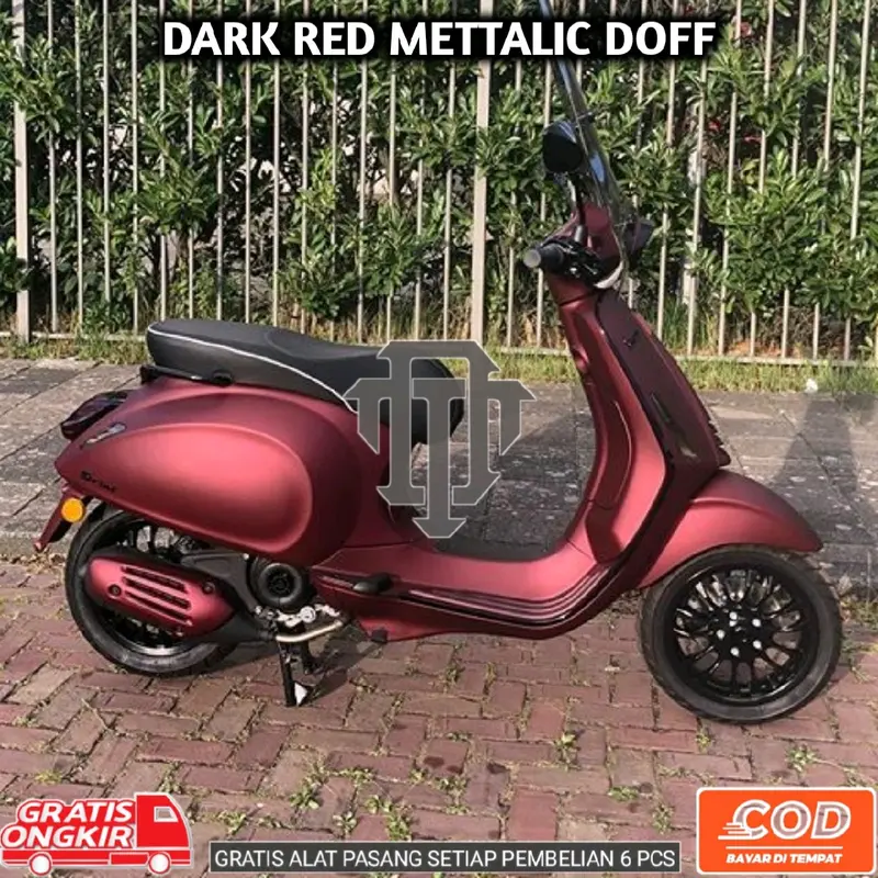 STICKER SKOTLET MOTOR DAN MOBIL WARNA DARK RED MATTE CROME DOFF KUALITAS PREMIUM 0