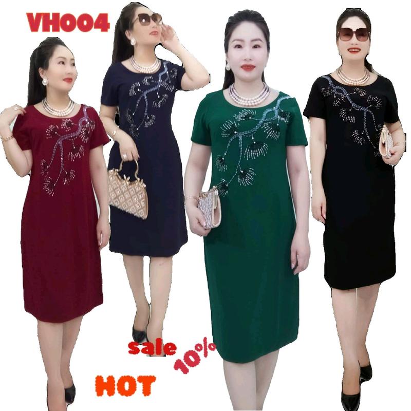 Váy dầm trung niên VH004 from suông dáng A  che Bụng .Đính Đá, kết kim sa - Sang chảnh lịch lãm Váy chữ A Nữ Khuy Women Dress Kim Tuyến thunumi