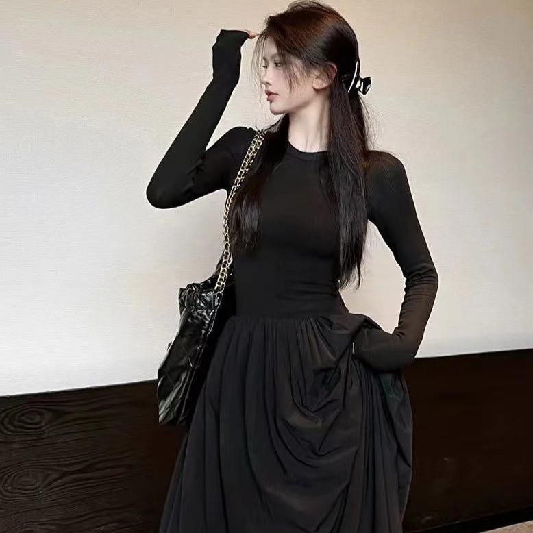VÁY DÀI TAY DÁNG XOÈ PHỐI ZIP THIẾT KẾ CỔ TRÒN HÀNG QCCC Nữ Dress Kèm tag CNEL Women