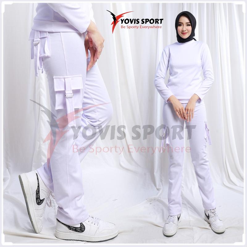 Product Introduction of Celana Olaraga Panjang Kargo Putih Kantong 4 Yovis Sport/Celana Senam Pdl Wanita Trendy Dan Terlaris olahraga sport 5