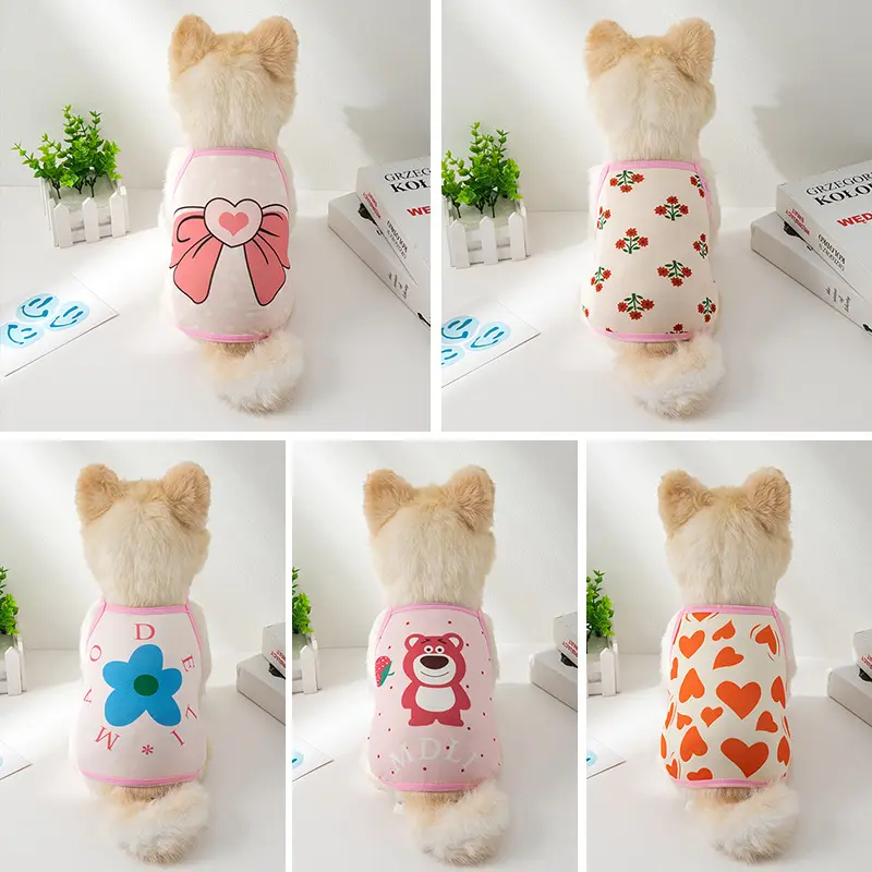 Cute Pet Dog Clothes Small Medium Dog Comfortable Dog T-shirt Printed Pattern Breathable Pet Vest