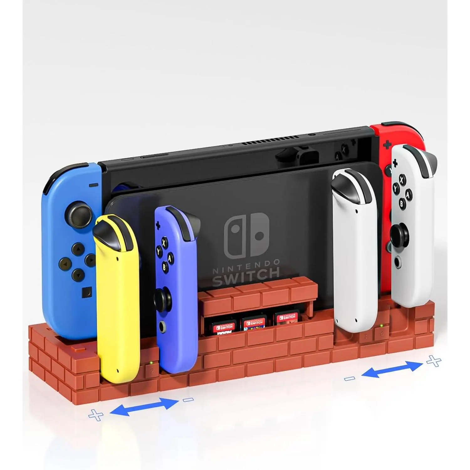 Switch Controller Charger Dock for Switch & OLED Models, Switch Controller Charging Dock for 4 Joy Cons with LED Charging Indicator and 8 Game Slots (Brown)
