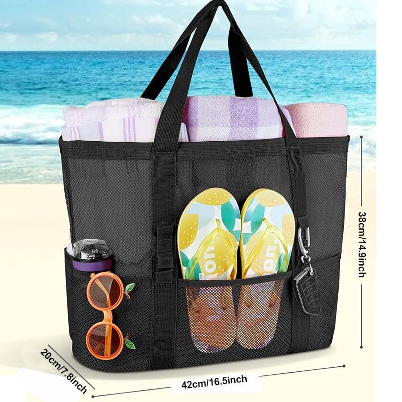 Large Capacity Mesh Beach Bag, 1 Count Portable Folding Mesh Beach Bag, Outdoor Sports Storage Bag for Swimming & Beach 9