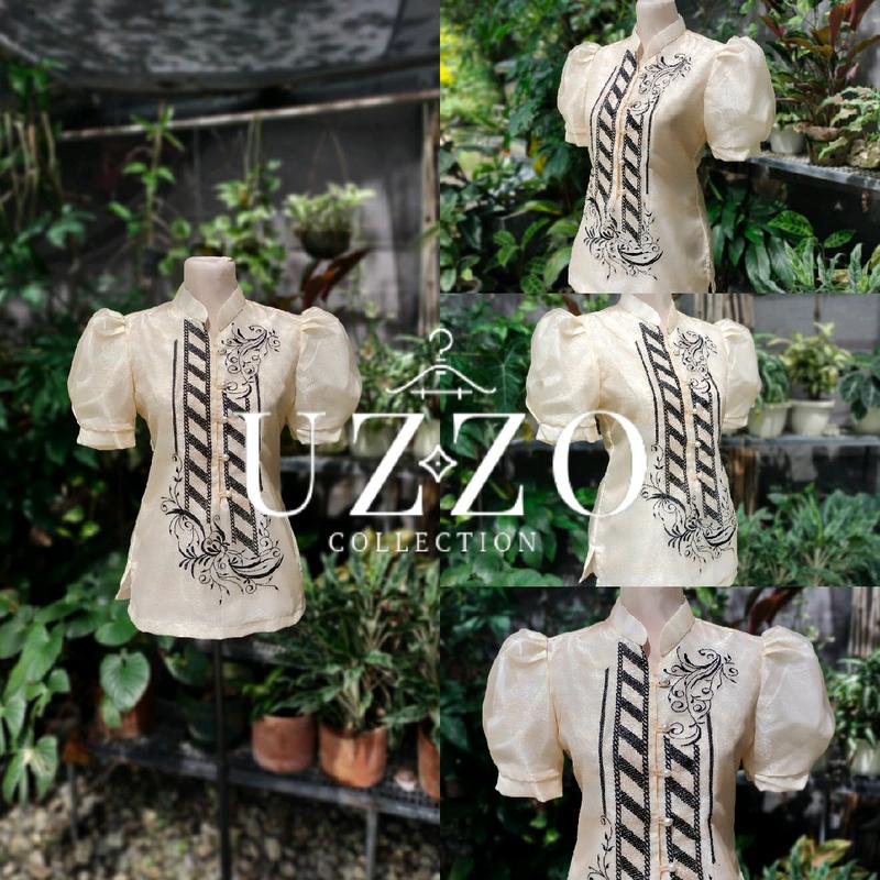 UZZO Ladies Barong Blouse Top Only Puff Sleeve Modern Filipiniana ...