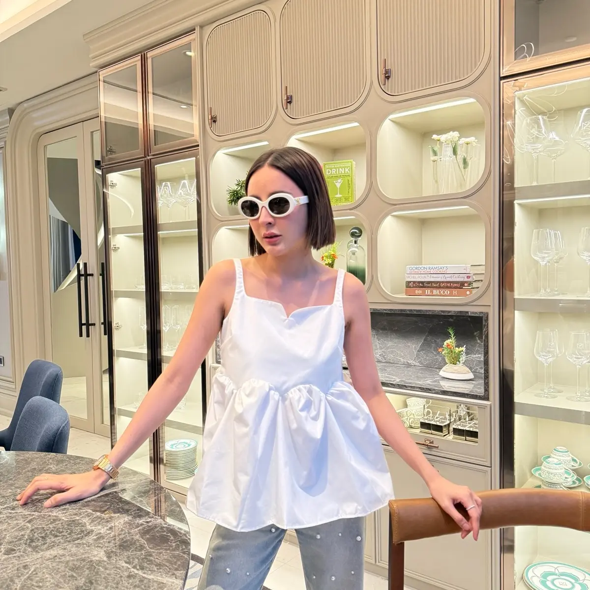 เสื้อสายเดี่ยว ผ้า Cotton Premium สีขาว,สีดำ ดีเทลทรงสวย แต่งระบายเอว สไตล์เกาหลี แมทช์ง่าย ได้หลายลุค( GMGWTC02-ขาวคอตตอนระบายเอว,ดำคอตตอนระบายเอว)