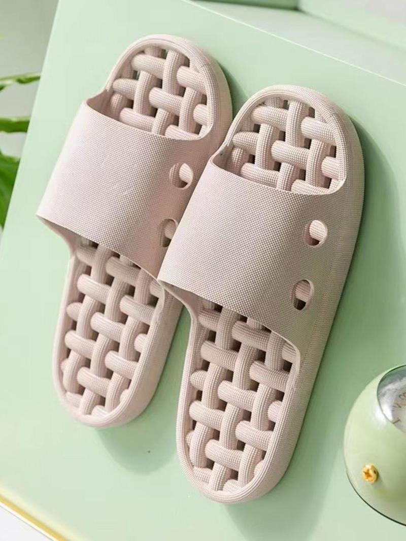 Product Introduction of Unisex Summer 2024 Casual Simple Style Plain Color Slippers with Hollow out Design, Trendy Non-slip Bathroom Slippers for Shower & Daily Use 14