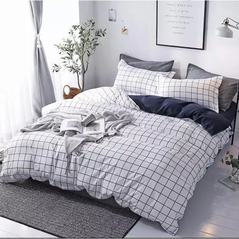 Sprei Katun Lembut New Kotak2 Minimalis Korean Style Anti Luntur King Size 180 x 200 160 x 200 120 x 200 | Seprai Karet Sudut Adem