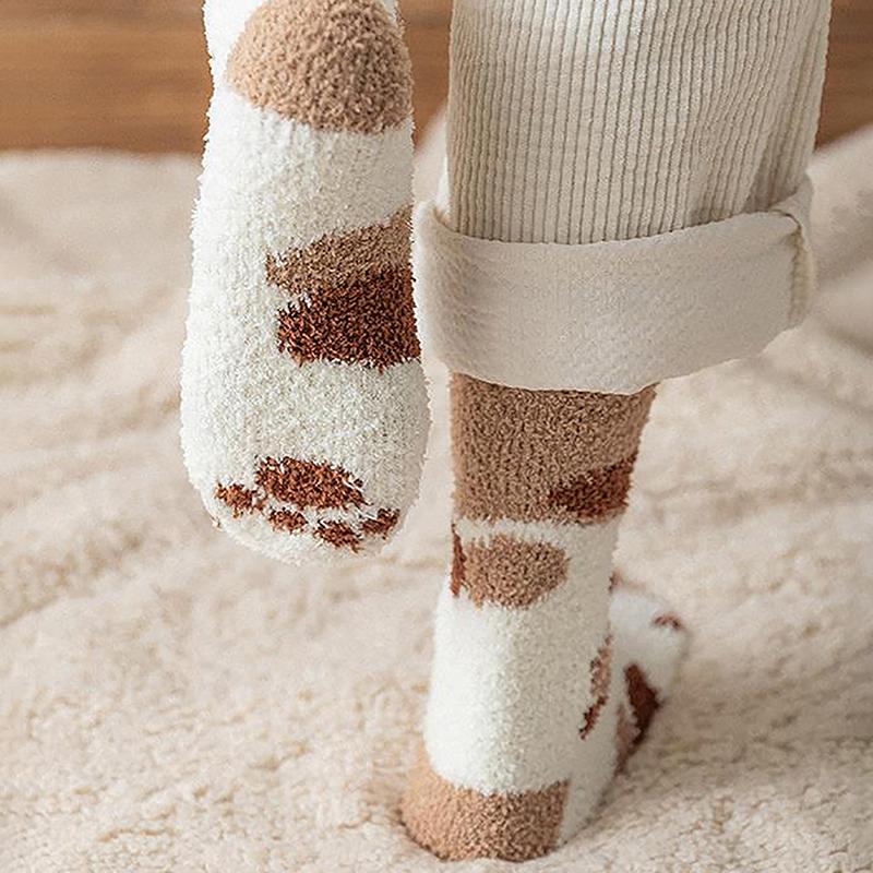 Product Introduction of Winter New Striped Cartoon Cat Claws Warm Thickened Sleeping Socks For Women 19