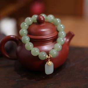 Nothing to Do Vintage Hetian Jade Bead Bracelet for Women - Unique Retro Handmade Jewelry - Spiritual Healing & Lucky Charm - Perfect Gift for Mom/Wife - New 2025 Design buddha  girl  bracelet