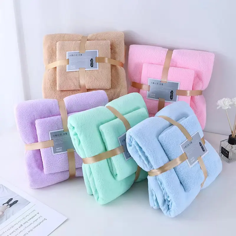 Set Tuala Mandi/2IN1 Coral Velvet High Density Microfiber Good Absorbent Soft Face and Bath Towel Set / Set Tuala Mandi