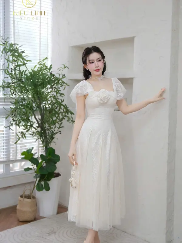 [Kiều Linh]-Váy Maxi Dự Tiệc Thiết Kế KL275 chất liệu Ren hoa tiết cao cấp phối Lưới, 2 Lớp Lót, Giấu Đường May, kết Hoa ren siêu sang 6