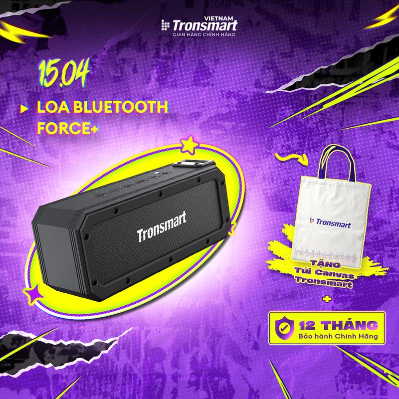 Loa Bluetooth Không Dây Tronsmart Element Force+ Công suất 40W Chuẩn kháng nước IPX7 Thời gian nghe nhạc lên đến 15 giờ (30% âm lượng)| Bảo hành chính hãng 12 tháng | TM-322485 Củ Loa