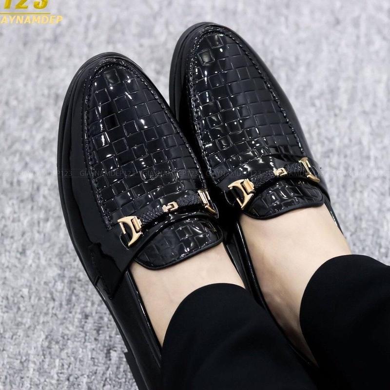 Giày lười nam thời trang cao cấp > Giày nam da bóng in caro tai khoá vàng sang trọng - full size 37-44 - Shoes 0