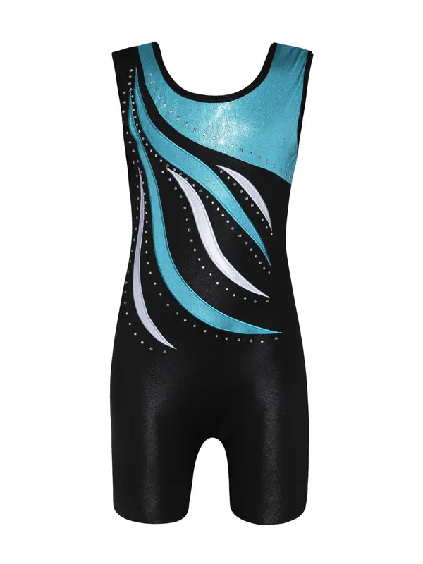 Girl's Colorblock Print Romper, Sporty Comfy Breathable Sleeveless Dance Romper for Gymnastics, Kids Dancewear for All Seasons 4