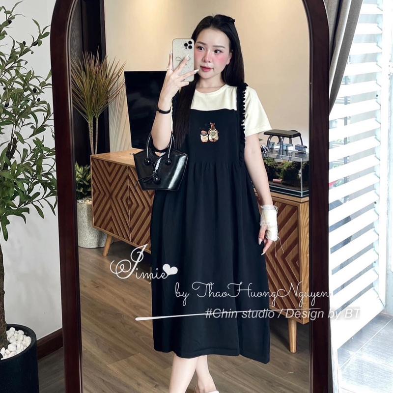 Set Bầu Yếm Thêu Cao Cấp Chất coton hàn Mềm mịn mát Co Dãn 4c Sịn sò trùm đồ bầu Váy Bầu Đầm Bầu set yếm