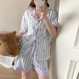 ชุดนอนลายทางสีน่ารักสำหรับผู้หญิง, ชุดฤดูร้อน 2025, กางเกงขาสั้นแขนสั้นบาง, เหมาะสำหรับนักเรียน, ชุดอยู่บ้าน