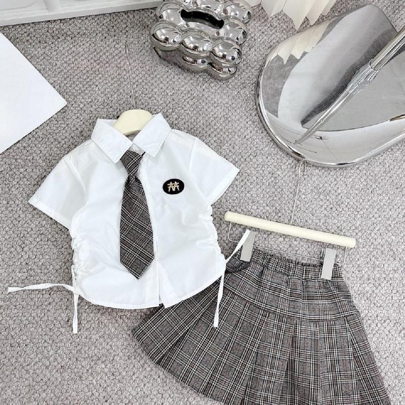 [Ongkis]Sét bộ học sinh cà vạt +chân váy kẻ phong cách hàn cho bé gái 15-32kg