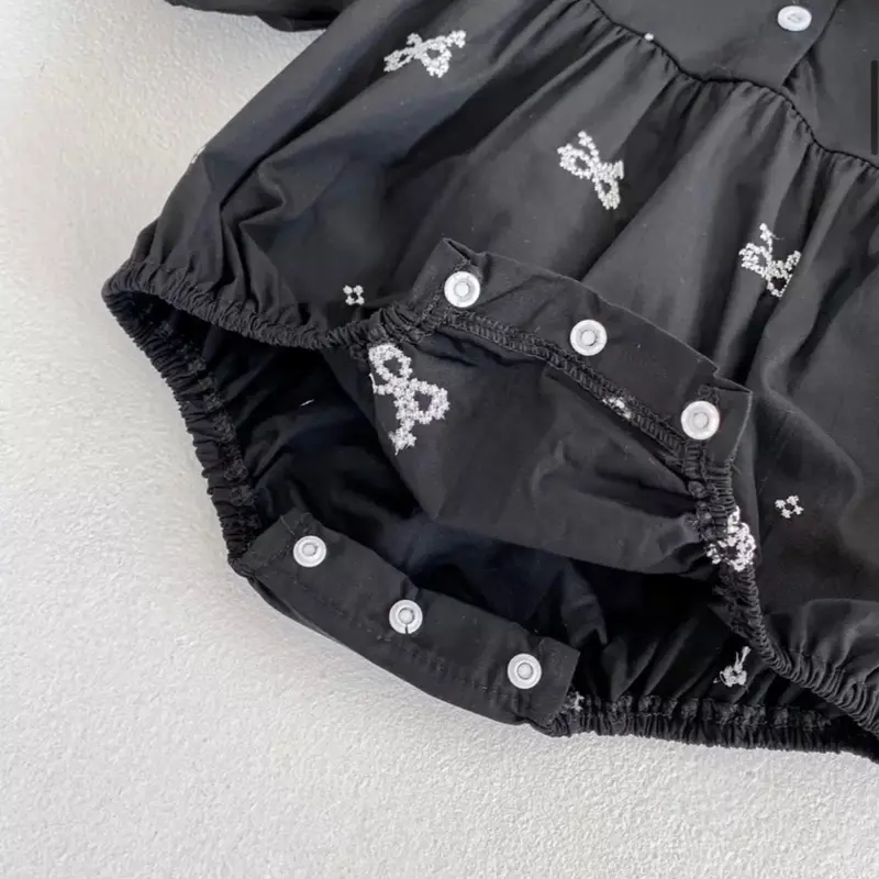 Dress dan Romper Krah Kupu Pita Couple Kakak Adik Anak Perempuan / Cewek Newborn sampai 3 tahun | Baju lebaran | Baju Kembar | Ootd Lengan Panjang Hitam 5