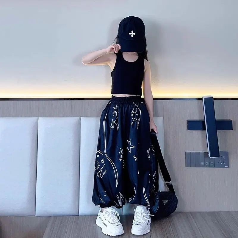 Quần Dài Baggy Cho Trẻ Em, Cỡ 11-12, Quần Chống Muỗi Cho Bé Gái, Phong Cách Mới Mùa Hè, Thời Trang, Dáng Rộng, Quần Đèn Lồng, Thích Hợp Cho Trẻ Em Lớn, Jazz Trẻ Em, Múa Đường Phố, Quần Jogger, Quần Dài 5