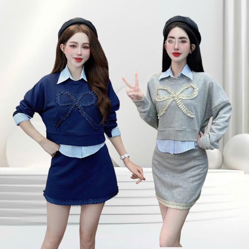 ( NGẮN/DÀI ) Set đồ nữ thiết kế CRAZYTEEN S5485 S4586 dành cho nữ gồm áo sweater và chân váy dáng suông để đi chơi ( Áo sweater/ Chân váy/ Áo sơ mi )