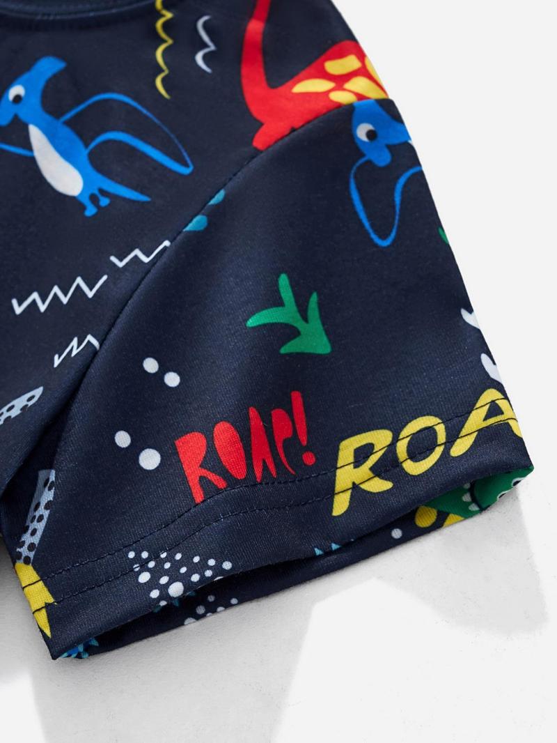 Product Introduction of Boy's Cartoon Dinosaur Print Round Neck Tee, Cute Casual Short Sleeve T-shirt for Daily Wear, Kids Clothing for All Seasons 4